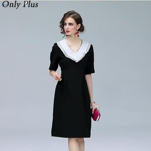 2021 Noble And Elegant Temperament Thin Slim Bag Hip Skirt New Female V-Neck Black Short-Sleeved Dress Double Collar Formal