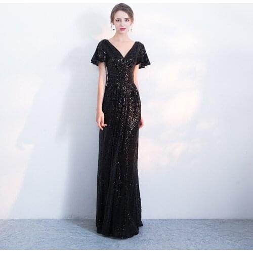 Sexy Sequins Embroidery Zipper A-Line Evening Dress Wedding Formal Party Gown Robe De Soiree Vestido De Noche Cheongsam