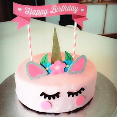 1Set Unicorn Party Supplies Unicornio Cake Flags Baby Shower Boy Girls First Unicorn Birthday Party Decorations Kids Cake Decor