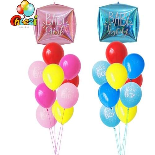 10pcs Baby Girl Boy Cube balloons Pink Blue 12inch Its a boy girl Latex balloon Birthday party decoration Kids toys baby shower