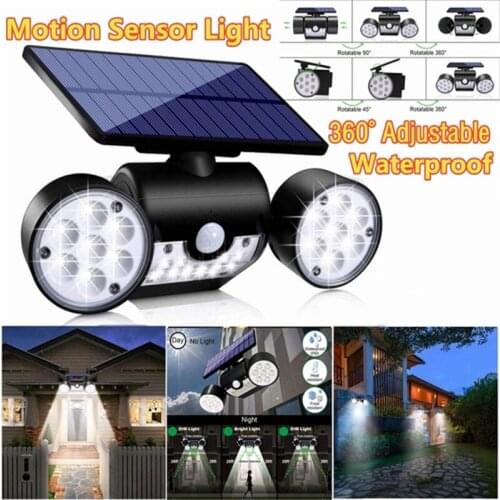30LED Solar Light Dual Head Solar Lamp PIR Motion Sensor Spotlight Waterproof Outdoor Adjustable Angle Lights Garden Wall light