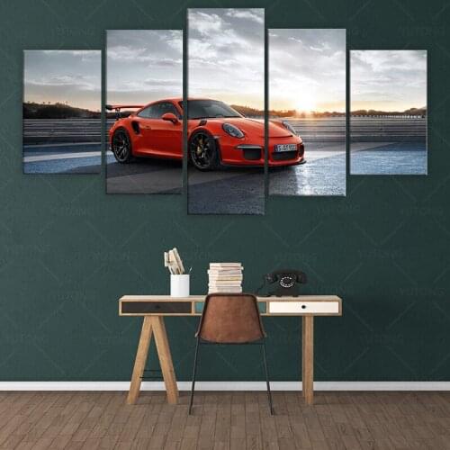 5 Pieces Pictures Porsche GT3 RS Canvas Painting Car Poster Print Large Wall Art Wall Pictures for Living Room frame