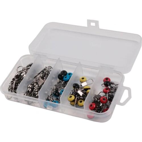 50Pcs Swivel Snaps Fishing Connector Line Sinker Tackle Rolling Clip with Box
