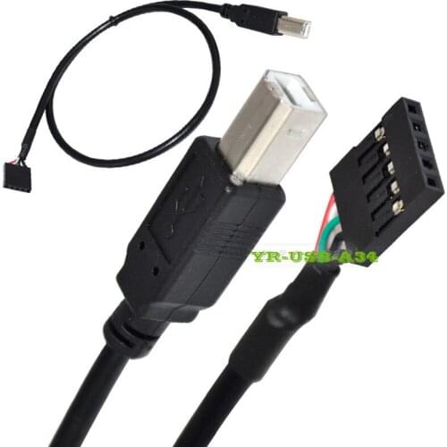 50CM USB 2.0 B male plug to 1x 5Pin Female 0.1" USB header PCB motherboard cable