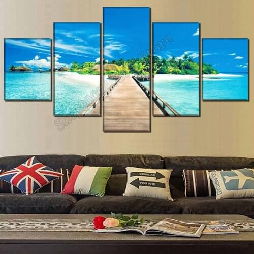5D Diamond Painting 5 Panel Modern Art Seaside Natural Scenic Path, Villa Embroidery Square and Round Diamond Painting FF3819