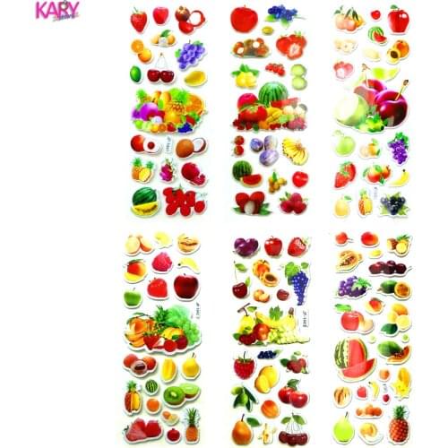 6 Sheets Real Fruits Fruitage Greens Pear Banana Grapes Peach Scrapbooking Bubble Stickers Reward Kids Toys Factory Direct Sales