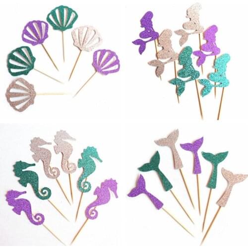6pcs/set Happy Birthday Cupcake Topper Cake Flag For Mermaid Theme Birthday Party Decorations Kids Girl Favors