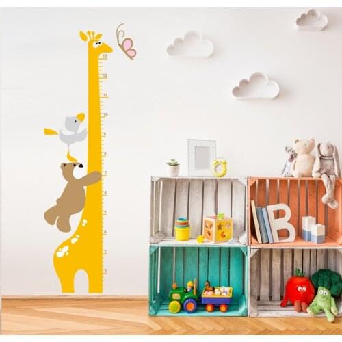 Children Giraffe Height Measure Wall Stickers DIY Cartoon Animal Growth Chart Poster Kids Baby Nursery Rooms Home Decor Decals