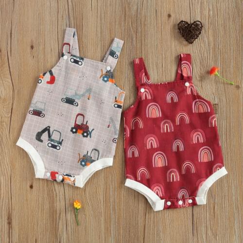 Baby Unisex Romper Newborn Toddler Boy Girl Casual Suspender Jumpsuits Fresh Rainbow Cars Printed Triangle Rompers for 0-18M