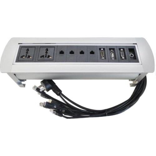 Manual 180 degree Rotation Flipping Electric Socket Hidden Plug Power 2 Power outlets+4 RJ45 +HDMI +USB 2.0 + VGA+3.5 Audio