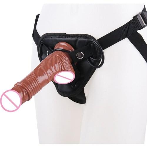 Gay Black three-ring buckle sex toys new style leather pants with egg wear simulation penis dynamic sister pants