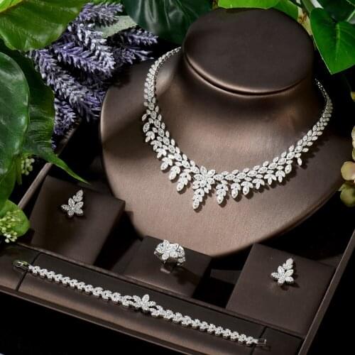 HIBRIDE Trendy Noble Full Micro Pave Cubic Zirconia Dubai Necklace Earring Sets Luxury Women Bridal Wedding Jewelry Sets N-1593