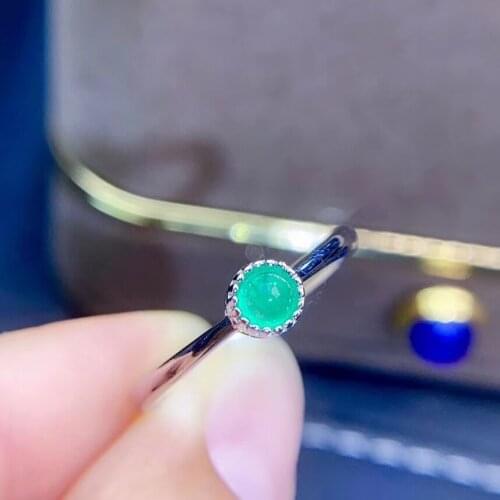 Classic simple lovely round Natural green emerald ring S925 silver natural gemstone ring girl women girl party gift fine jewelry