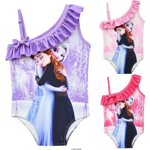 Girls Swimsuit Disney Frozen 2 Anna Cartoon Girls Swimwear Kids Print Children Bathing Suit One Pieces Swim Wear Birthday Gift