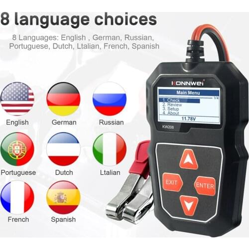 KW208 Battery Tester Car Digital 12V 100-2000CCA Cranking Charging System Test Tool Automotive Battery Capacity Tester