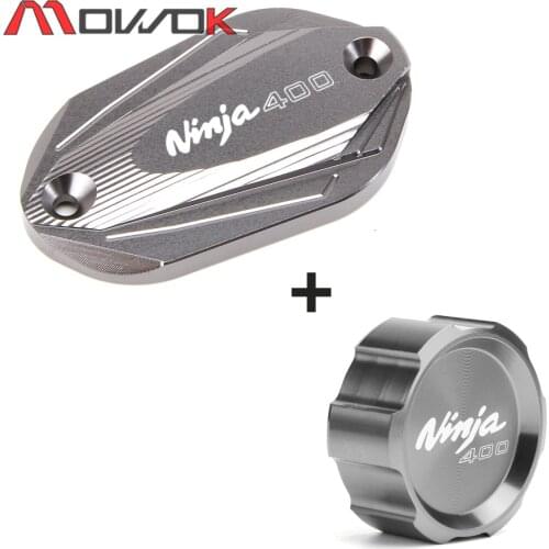 LOGO NINJA 400 For KAWASAKI NINJA 400 ninja400 2018 2019 CNC Front & Rear brake Fluid Cylinder Master Reservoir Cover Cap