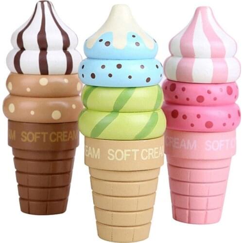 3PCS/set Wooden Simulation Magnetic Ice Cream Food Toys Play House Gifts For Girls Vanilla Chocolate Strawberry Pretend Play Toy