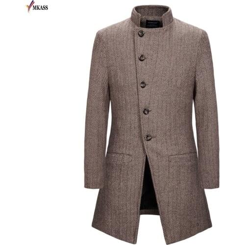 Fashion Mens Windbreaker Jacket Long Overcoat 2020 Men Trench Coat Stand Collar Slim Casual Wool Coat Male Manteau Long Homme