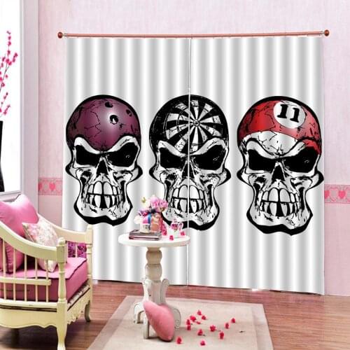 Fashion Custom Bowling Darts and Billiard Skulls Skeleton Angry Horror Pirate Window Curtain For Living room bedroom Drapes Sets
