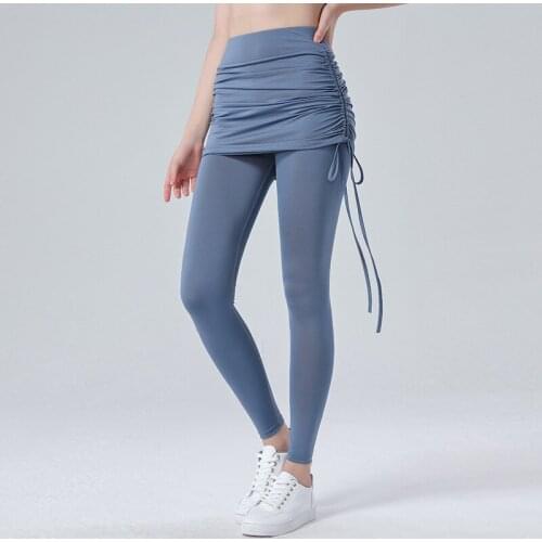 Fashion Women Yoga Pants Pleated Leggings with Fake Short Skirt High Waist Hip-lifting Sports Culottes Running Fitness Leggings