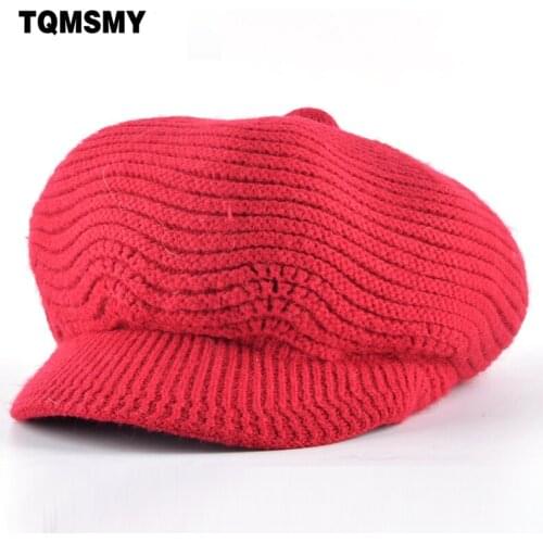 TQMSMY Solid color berets womens winter knitted Rabbit wool hat girls double layer bone Plus velvet Boina caps for women gorros