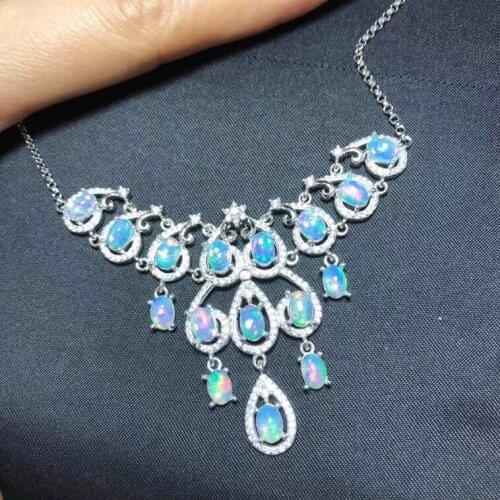 Natural Multicolor opal Necklace Natural gemstone Pendant Necklace 925 sliver Luxurious water drop Row women girl gift Jewelry
