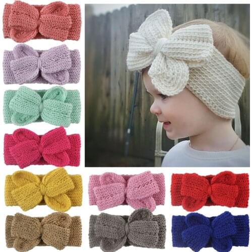 Baby Girls Knitted Headband Kids Bows Turban Head Band Winter Warm Children Infant Bowknot Hairband Haarband Hair Accessories