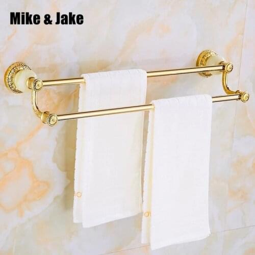 Luxury golden double Towel Bar with jade 60cm Towel Holder Bathroom shelf ,Bathroom Accessories bathroom towel bar