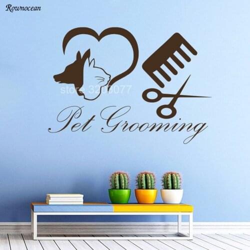 ROWNOCEAN Pet Shop Salon Decor Window Sticker Pet Grooming Salon Decor Dog Love Heart Sign Vinyl Sticker Decoration Z181