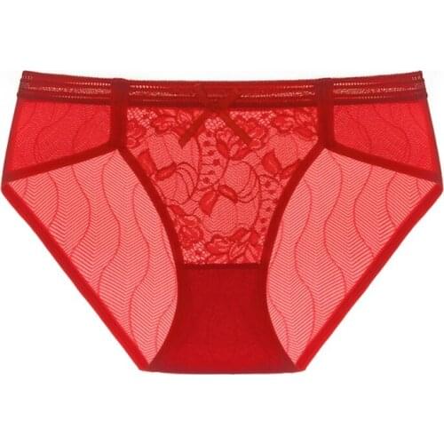 Sexy Lace Transparent Panties Ladies Lingerie Bow Hollow Out Low Waist Briefs Solid Color Seamless Women Panties Underwear