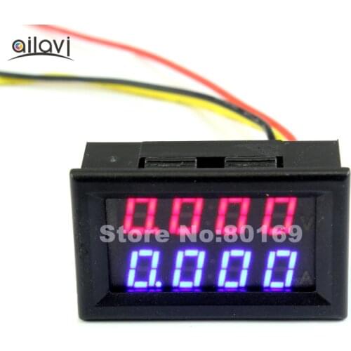 DC0-150V 10A Battery Tester Red+Blue Dual Led 0.28" Voltage Current Digital Display Meter
