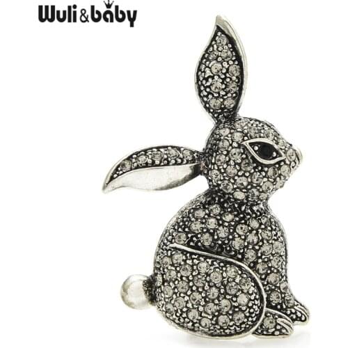 Wuli&baby Vintage Rhinestone Rabbit Brooches For Women Unisex Bunny Animal Office Casual Brooch Pins Gifts
