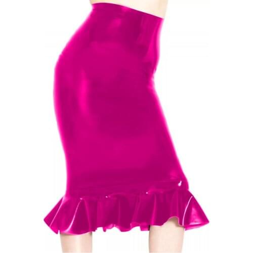 Plus Size Fashion Sexy Mid High Waist Shiny Skirt 2021 Leather pu Office Lotus leaf side Zip Tight-Fitting sexy skirt for sex