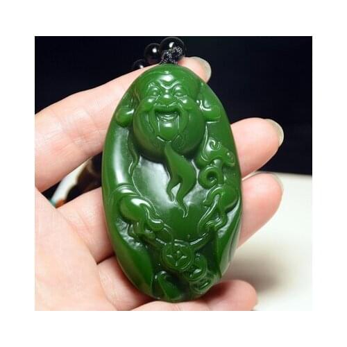 Zheru Jewelry Natural Hetian Jade Green God of Wealth Pendant Necklace Exquisite Jewelry Best Gift