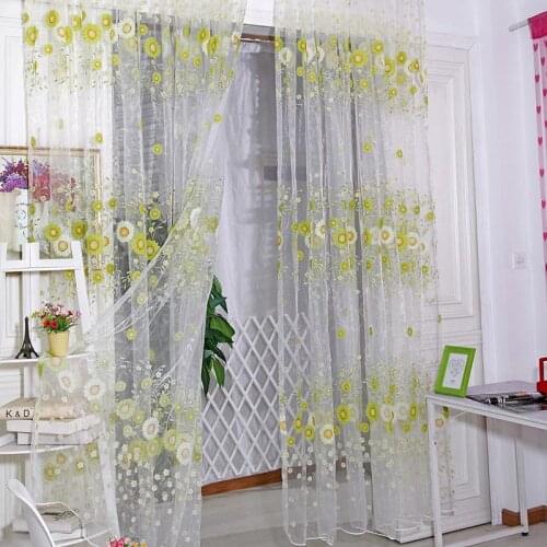 Sunflower Pattern Tulle Voile Window Curtain For Living Room Bedroom Panel Sheer Drape Scarf Living Room Curtain Home Decor