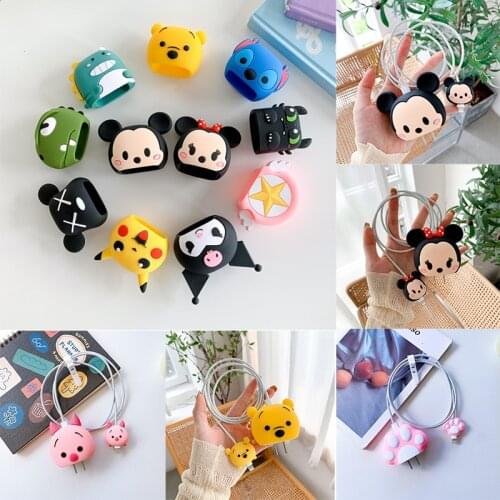 Disney Mickey USB Cable Protector Cute Cartoon Cover Protect Case for Iphone Cable Earphone Cable Buddies Cell Phone Decor Wire