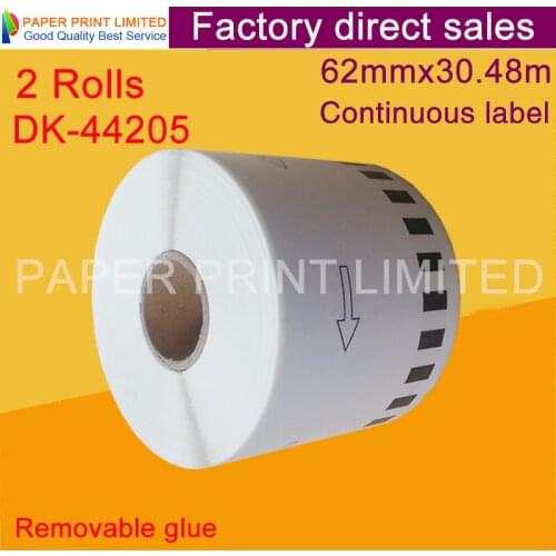 2 Rolls DK-44205 DK44205 Compatible Label Removable Glue 62mm*30.48M Continuous DK-4205