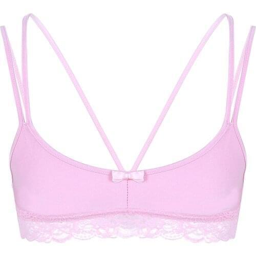 2021 Mens Sissy Lingerie Bras Tops Tanks Vest Camisole Smooth Wire-free Bralette Lace Hem Strappy Bra Top Homewear Nightwear