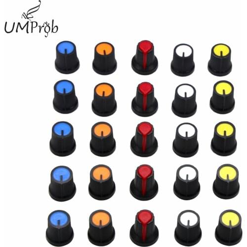 25PCS/lot WH148 potentiometer knob cap(copper core) 15X17mm 6mm Shaft Hole AG2 Yellow Orange Blue White Red 5value*5PCS=25PCS