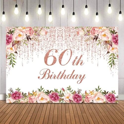 60th Birthday floral Backdrop womens happy birthday flowers photo background photoshoot props customize personalize photoshoot