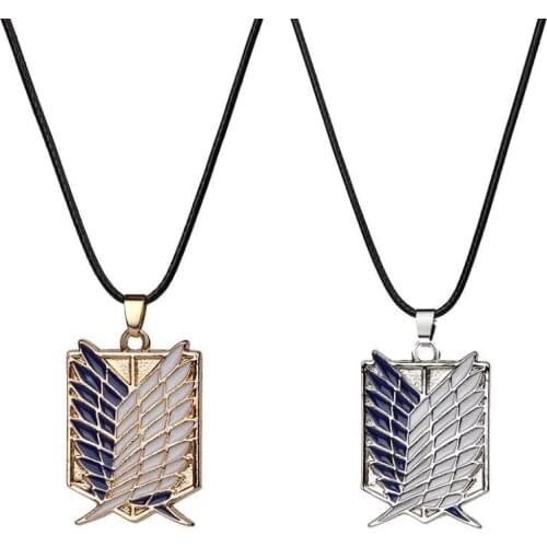 AsJerlya Anime Attack On Titan Alloy Necklace Figure Toys Wings Of Liberty Shingeki No Kyojin Leather Chain Gold Silver Pendant