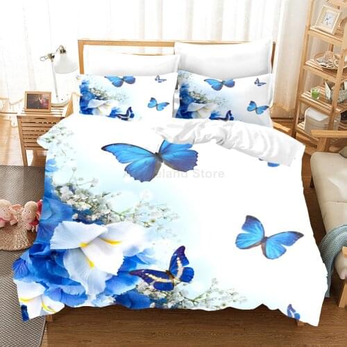 Blue Butterfly Fashion Bedding Set Modern 3D Print Comforter Luxury Duvet Cover Set Home Textile Decor Queen King Single Size