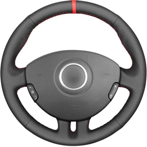 Black PU Faux Leather Red Marker Hand-stitched Car Steering Wheel Cover for Renault Clio 3 2005-2013 Clio 3 RS 2005-2013
