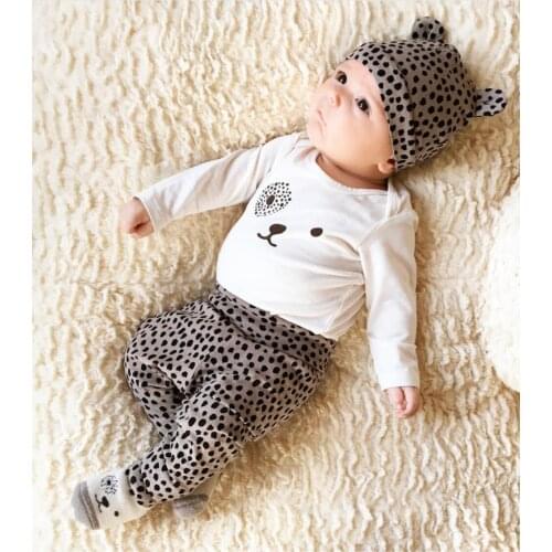 2020 New Fashion Baby Girls Boys Clothes Newborn Toddler Leopard Clothing Set For Baby Long Sleeve T Shirt+Pants+Hat 3pcs/suit