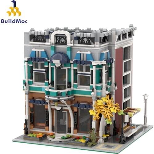 City Street Scene Libra Cafe Bookshop Alternate Building Blocks Classic Brand Modular Construction Block Model Toys Buildmoc