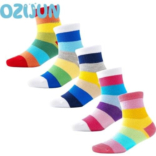 New Arrivals 2020 Four Season Rainbow Colorful Striped Kids Boys Girls Cotton Socks 5 Color Socks Hand-stitched Sole 1-10 Years