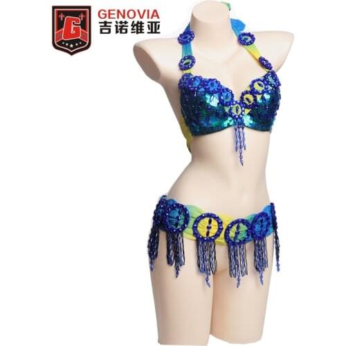Belly Dance Costume 2 Pcs Bra&belt 34b/c 36b/c 38b/c Sexy Night Dance Bellydance Carnival Tops Belt 5 Colors