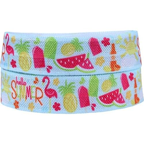 Wholesale summer holiday elastic ribbon in fruit and flamingo patterns