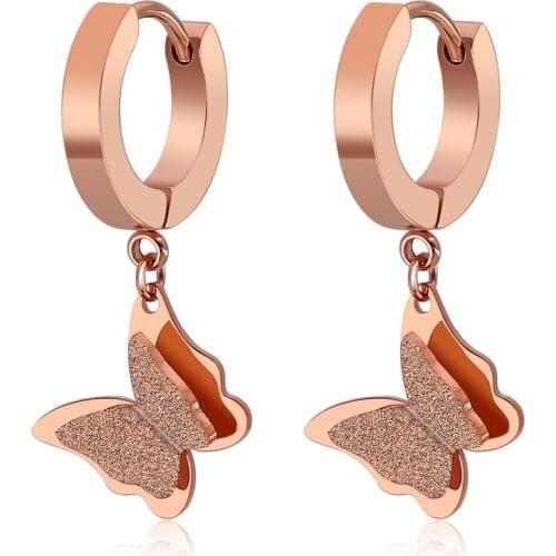 FairLadyHood Hot Sale Cute Double Layer Butterfly Drop Earrings Gold Earrings For Women Stainless Steel Jewelry Wholesale