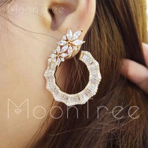 MoonTree Famous Design Luxury Popular Geometry Flower Full Mirco Paved Cubic Zirconia Nee Wedding Earring Fashion Jewelry
